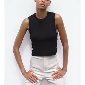 Zara Black Tank Top with Button Accents